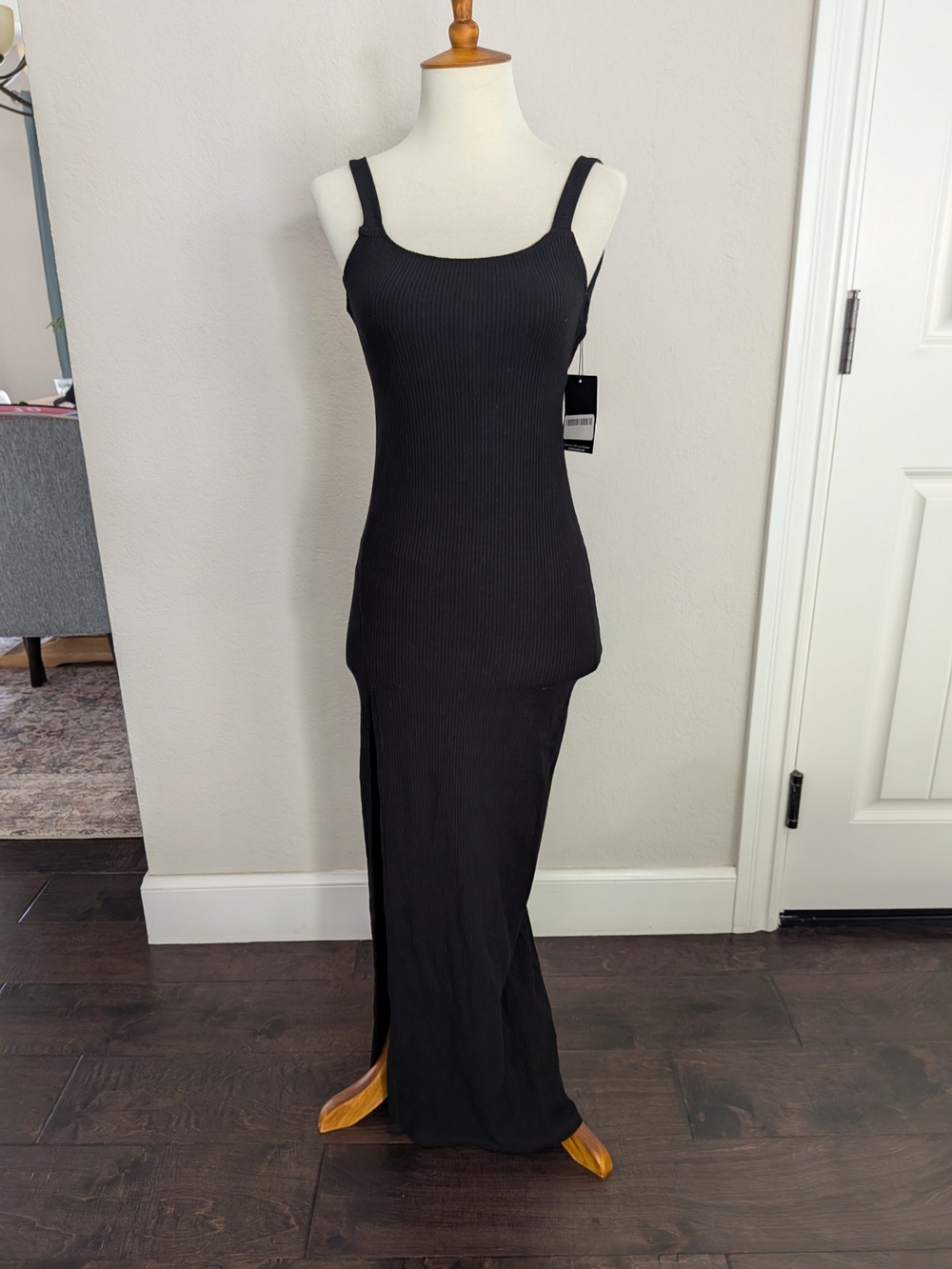 Reformation Daville Black Ribbed Tank Maxi Dress